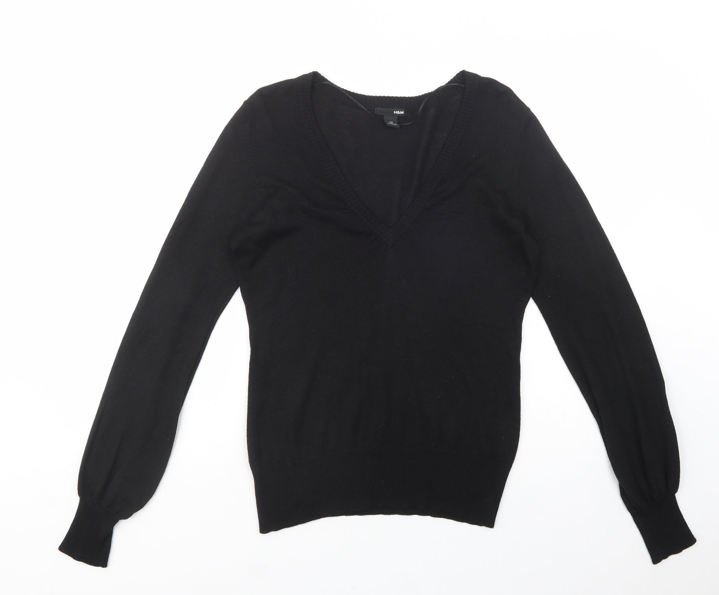 H&M Womens Black V-Neck  Acrylic Pullover Jumper Size M
