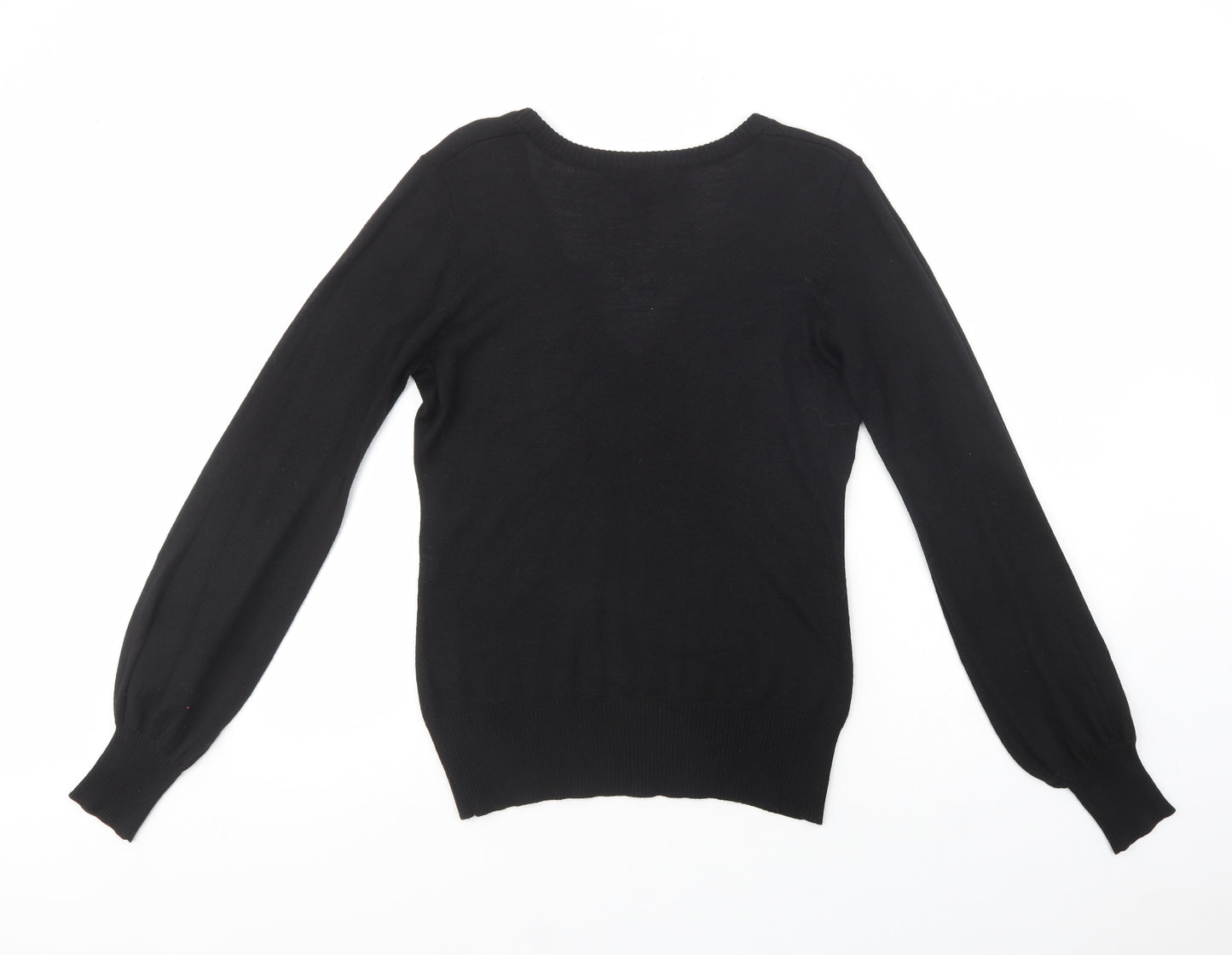 H&M Womens Black V-Neck  Acrylic Pullover Jumper Size M