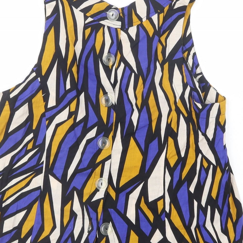 Atmosphere Womens Multicoloured Geometric Cotton Basic Blouse Size 14 Round Neck