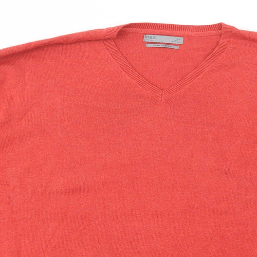 Marks and Spencer Mens Orange V-Neck  Cotton Pullover Jumper Size 3XL