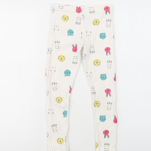 F&F Girls White Geometric Cotton Jogger Trousers Size 6-7 Years  Regular  - Cute Animals Print