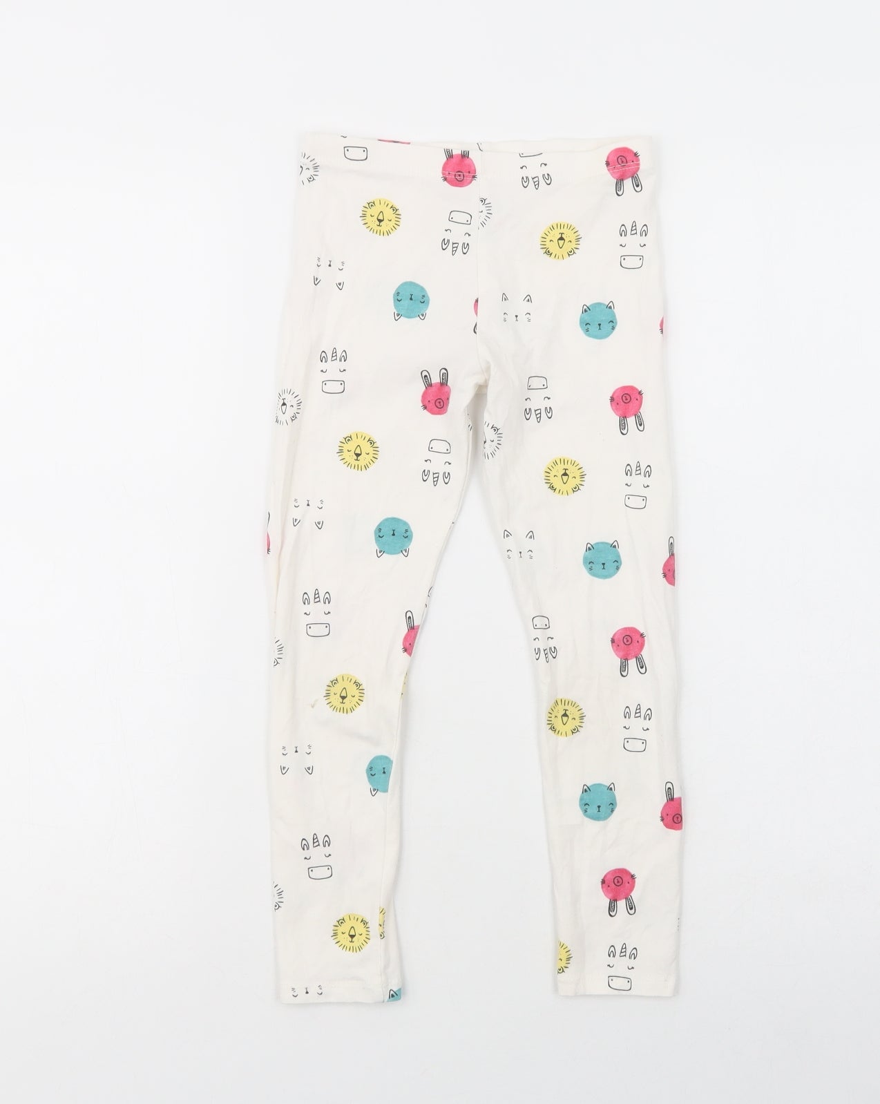 F&F Girls White Geometric Cotton Jogger Trousers Size 6-7 Years  Regular  - Cute Animals Print