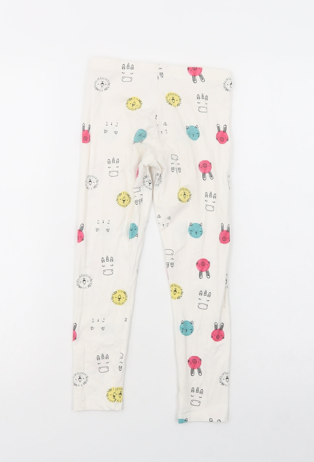 F&F Girls White Geometric Cotton Jogger Trousers Size 6-7 Years  Regular  - Cute Animals Print