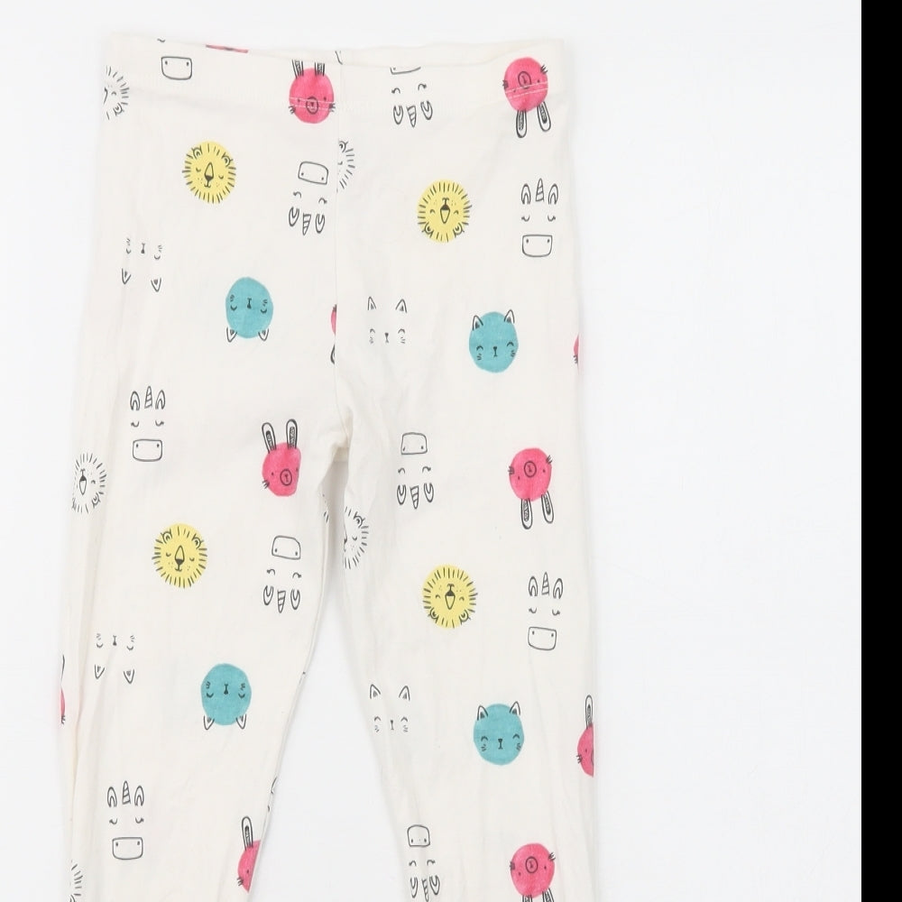 F&F Girls White Geometric Cotton Jogger Trousers Size 6-7 Years  Regular  - Cute Animals Print