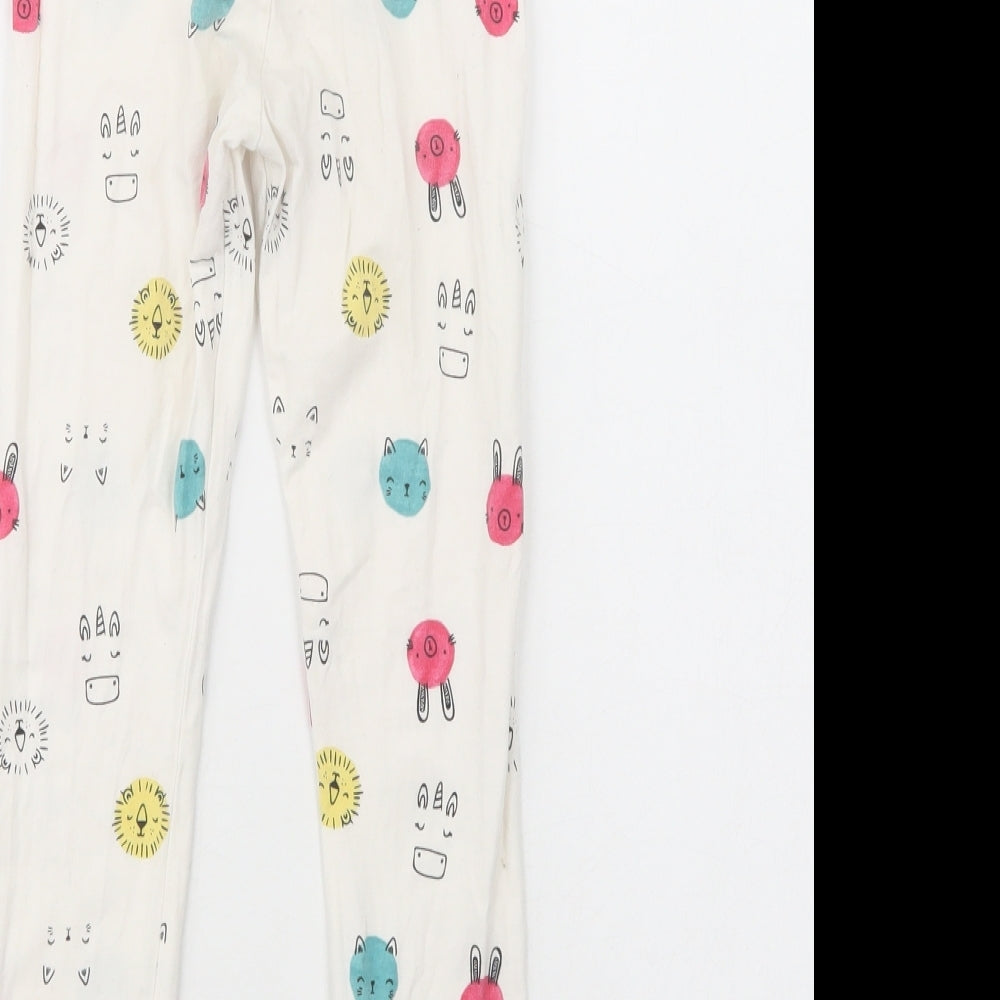 F&F Girls White Geometric Cotton Jogger Trousers Size 6-7 Years  Regular  - Cute Animals Print
