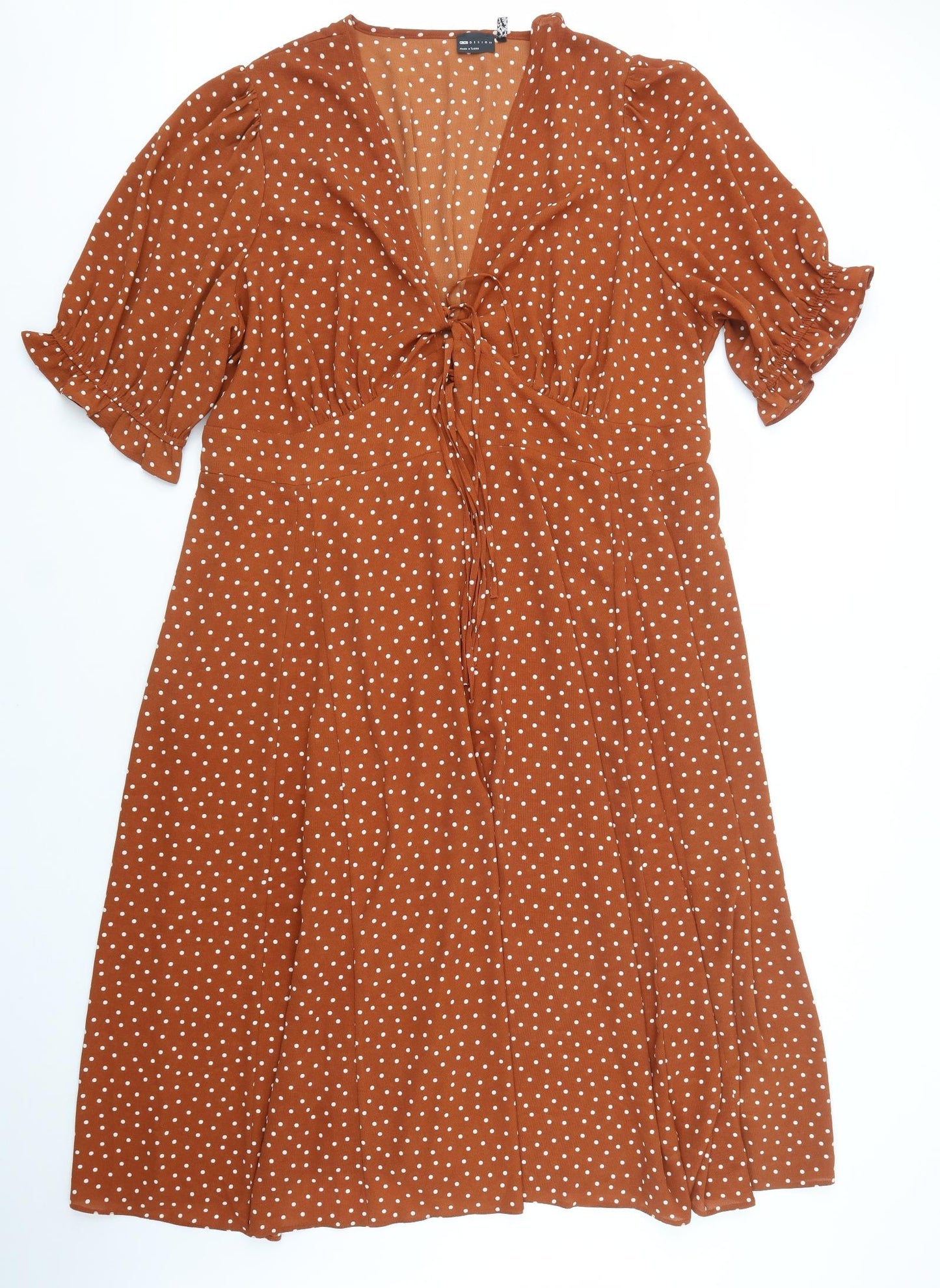 ASOS Womens Brown Polka Dot Polyester Maxi  Size 26  V-Neck Tie