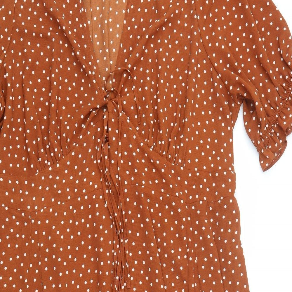 ASOS Womens Brown Polka Dot Polyester Maxi  Size 26  V-Neck Tie