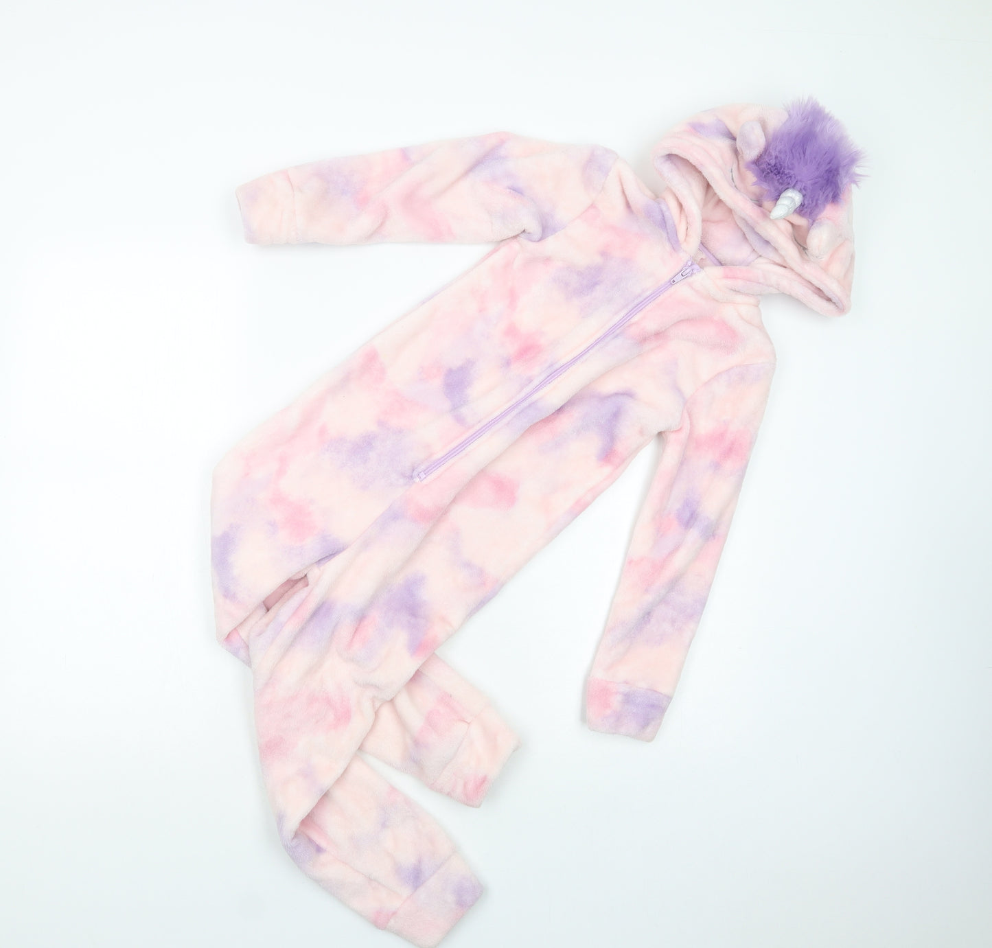F&F Girls Pink  Polyester  Bodysuit Size 7-8 Years  Zip - Unicorn Onesie