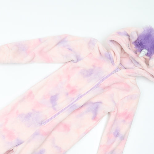 F&F Girls Pink  Polyester  Bodysuit Size 7-8 Years  Zip - Unicorn Onesie