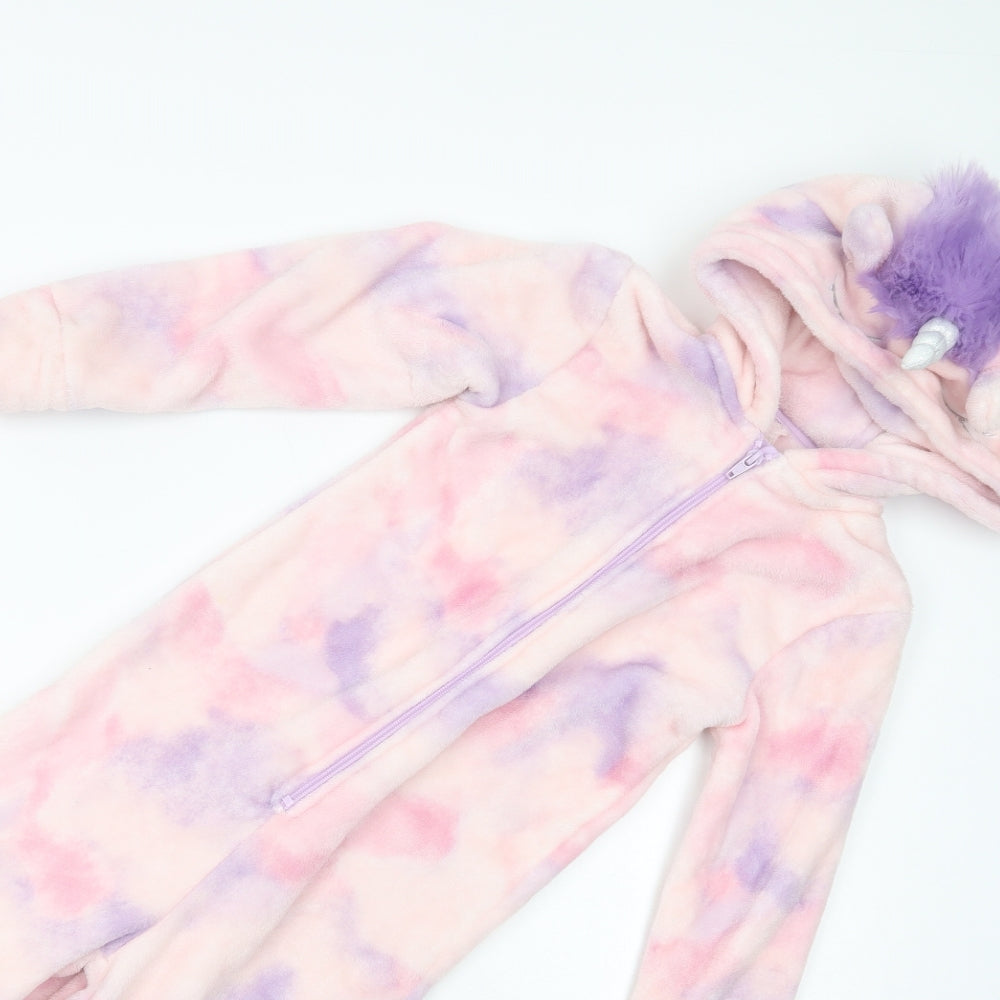 F&F Girls Pink  Polyester  Bodysuit Size 7-8 Years  Zip - Unicorn Onesie
