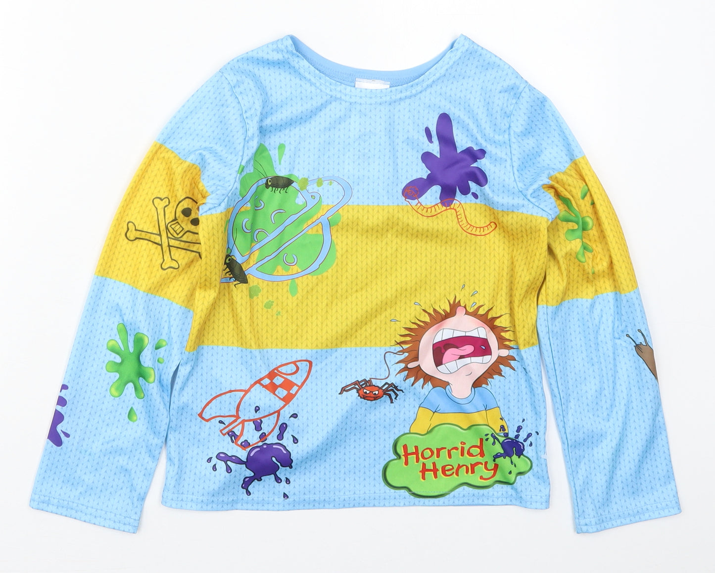 George Boys Blue Striped Polyester Basic T-Shirt Size 7-8 Years Crew Neck Pullover - Horrid Henry