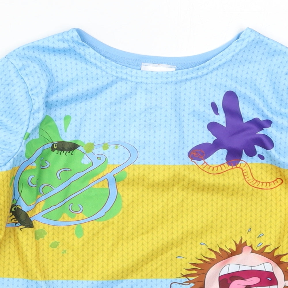 George Boys Blue Striped Polyester Basic T-Shirt Size 7-8 Years Crew Neck Pullover - Horrid Henry