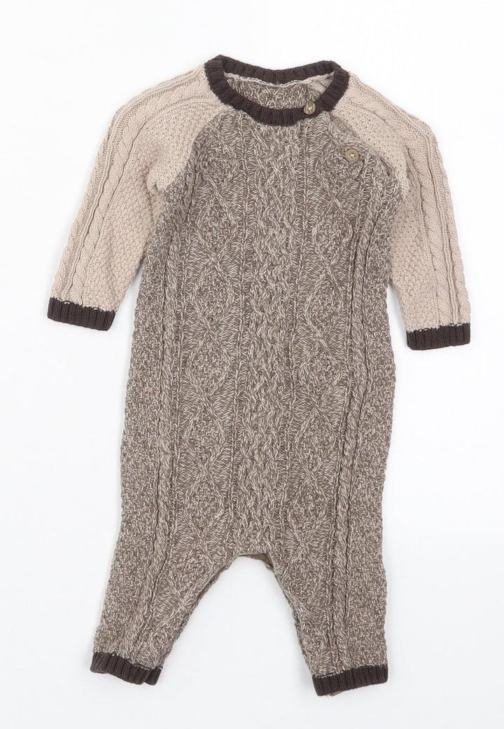 NEXT Boys Brown Cotton Coverall One-Piece Size 0-3 Months Button