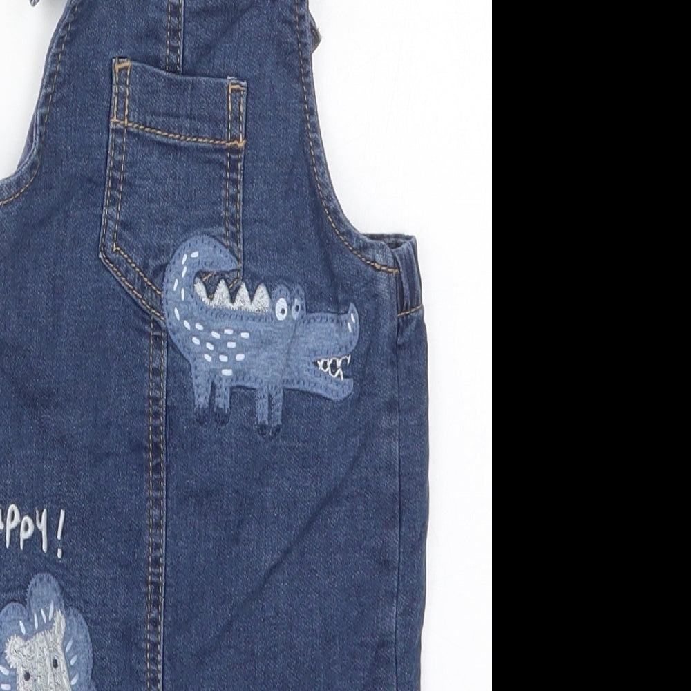 NEXT Boys Blue  Cotton Dungaree One-Piece Size 3-6 Months  Button - Animals