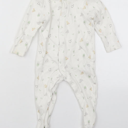 Primark Baby White Solid Cotton Cami One Piece Size 6-9 Months  Button - Animals Plants