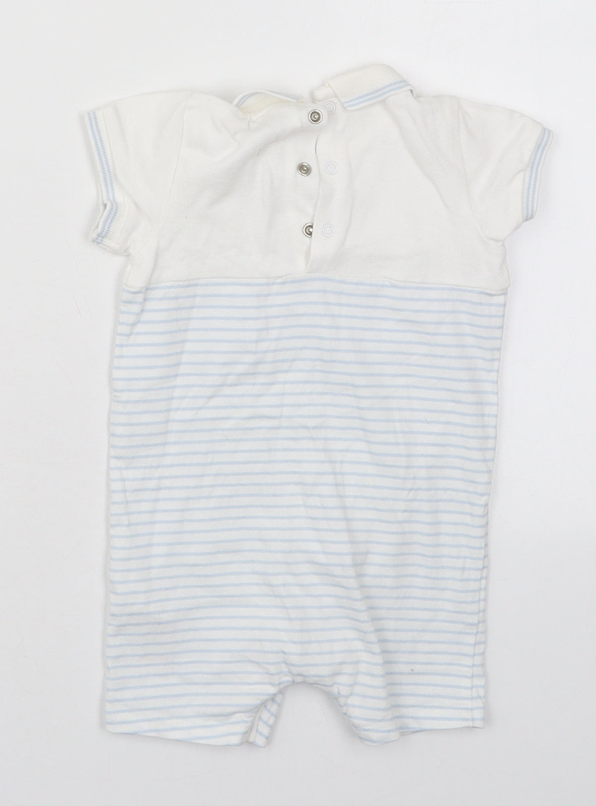 NEXT Boys White Striped Cotton Romper One-Piece Size 6-9 Months  Button - Elephant Blue