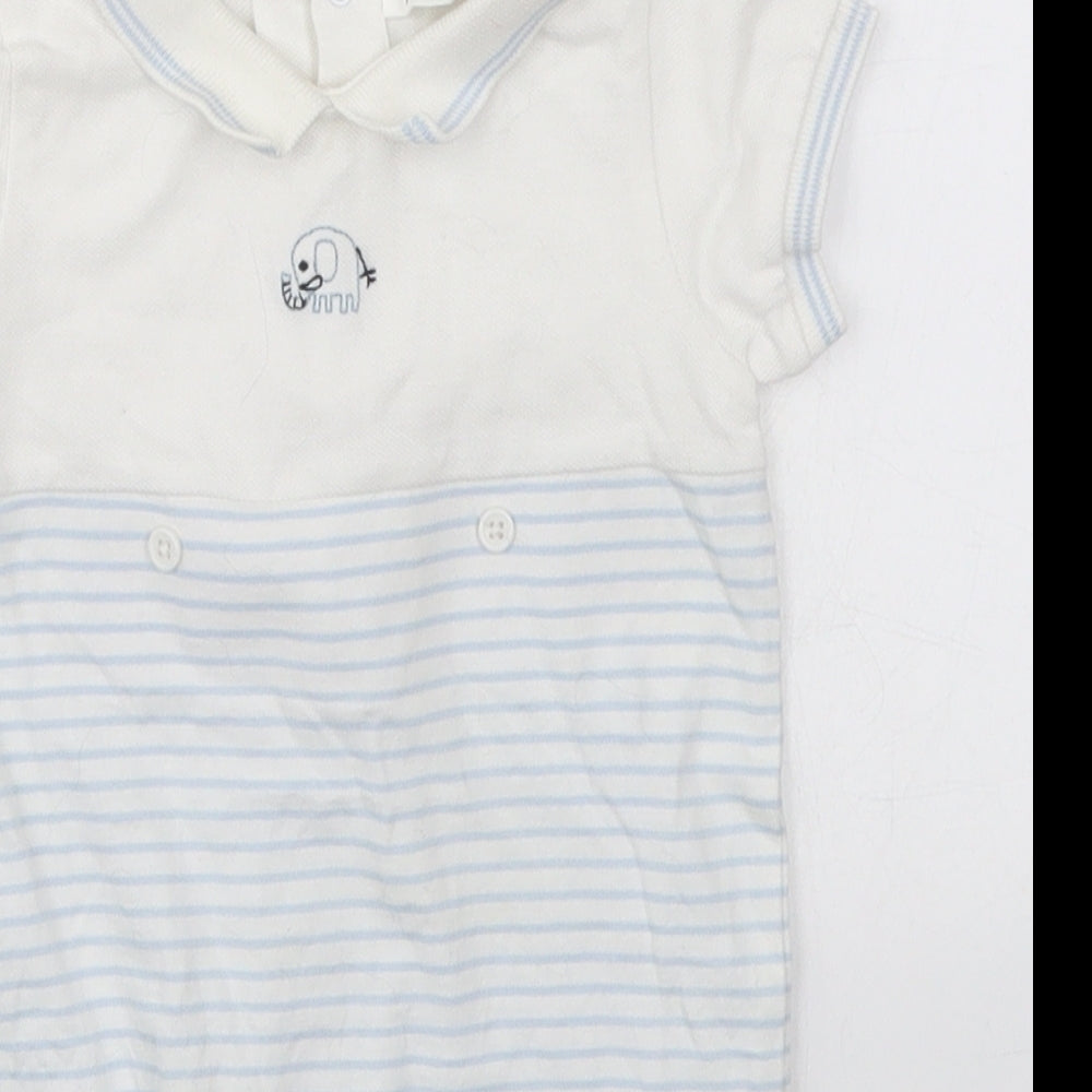 NEXT Boys White Striped Cotton Romper One-Piece Size 6-9 Months  Button - Elephant Blue