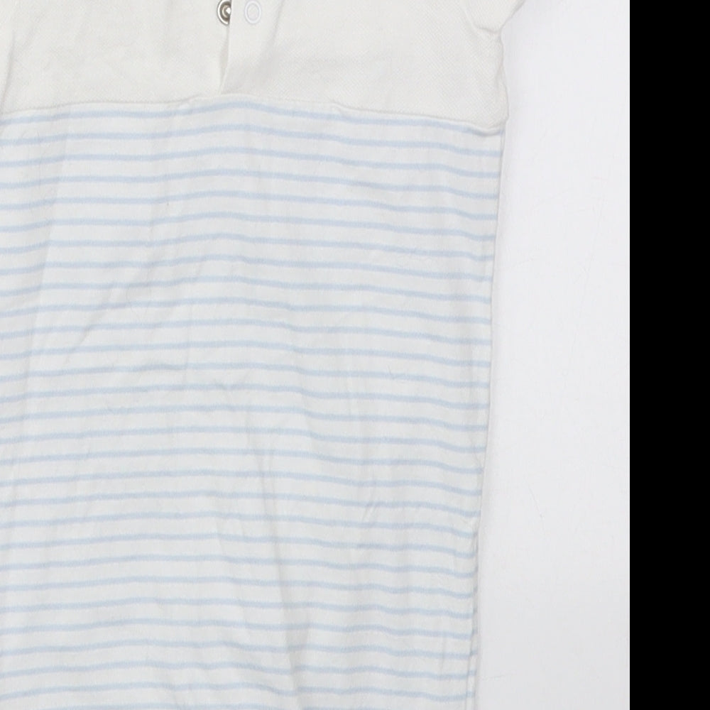 NEXT Boys White Striped Cotton Romper One-Piece Size 6-9 Months  Button - Elephant Blue