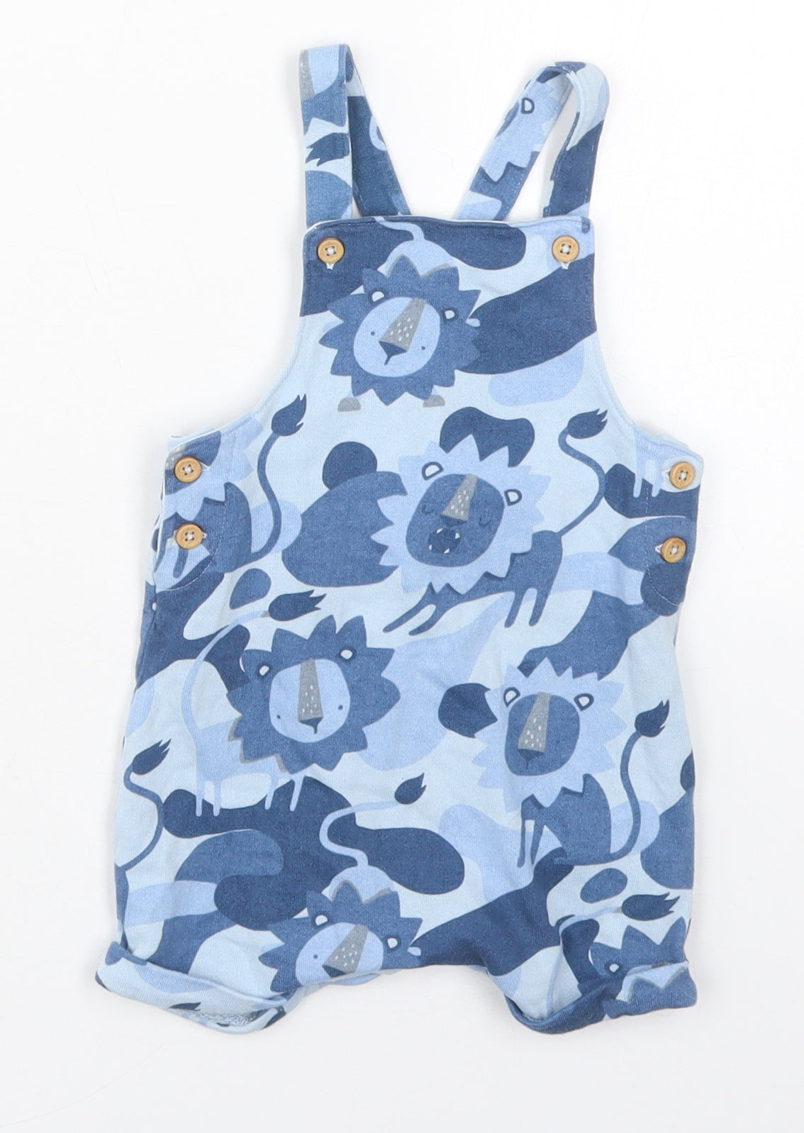 NEXT Boys Blue  Cotton Dungaree One-Piece Size 6-9 Months  Button - Lions