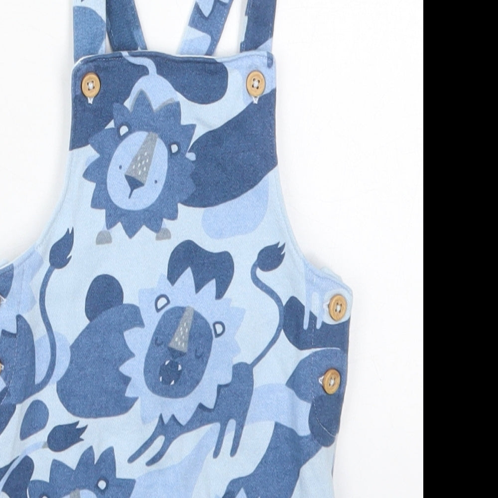 NEXT Boys Blue  Cotton Dungaree One-Piece Size 6-9 Months  Button - Lions
