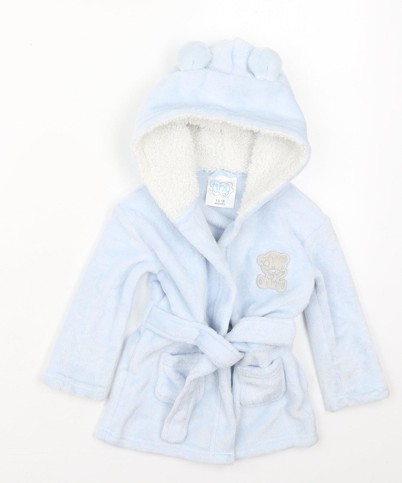 CBG Girls Blue Solid Polyester Kimono Robe Size 12-18 Months  Tie - Tatty Teddy