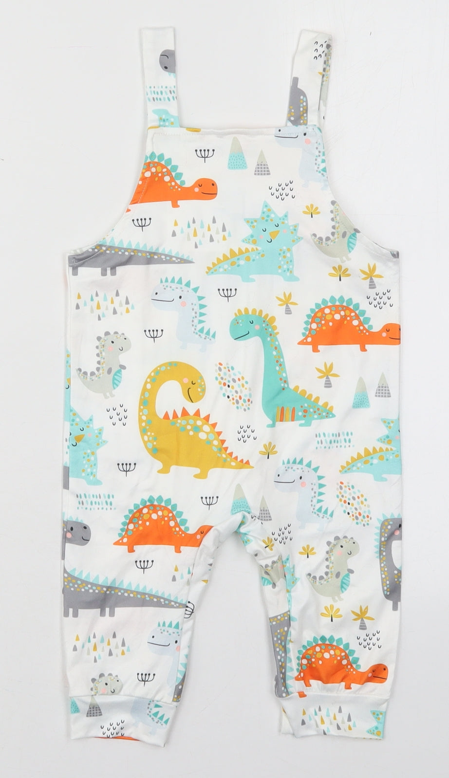 SheIn Boys White  Polyester Romper One-Piece Size 12 Months  Button - Dinosaurs