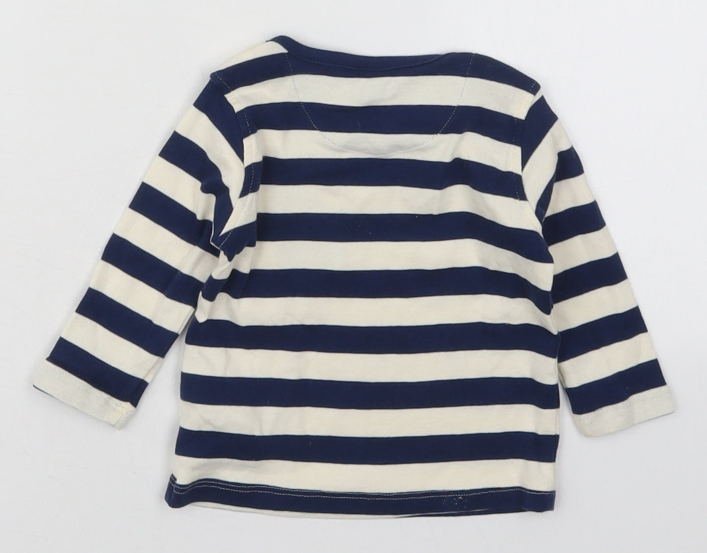 Marks and Spencer Boys Blue Striped Cotton Basic T-Shirt Size 6-9 Months Crew Neck Pullover - Rocket