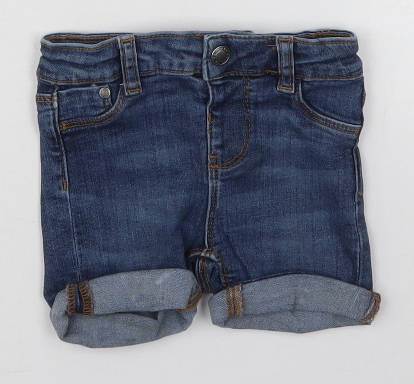 Primark Girls Blue  Cotton Cropped Jeans Size 6-9 Months  Button