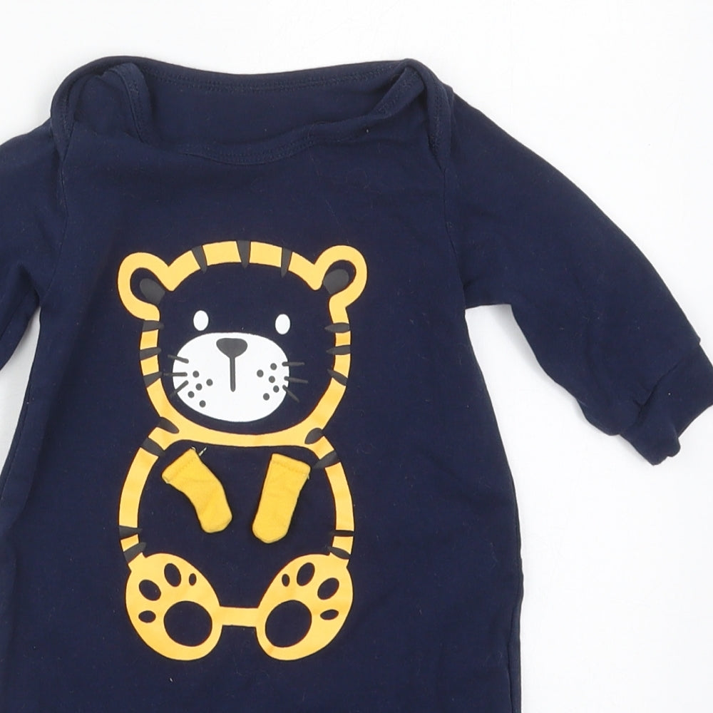 SheIn Boys Blue  Cotton Coverall One-Piece Size 3-6 Months  Button - Tiger