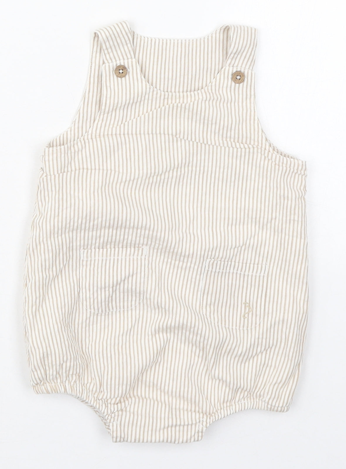 George Girls Beige Striped Cotton Babygrow One-Piece Size 12-18 Months  Button