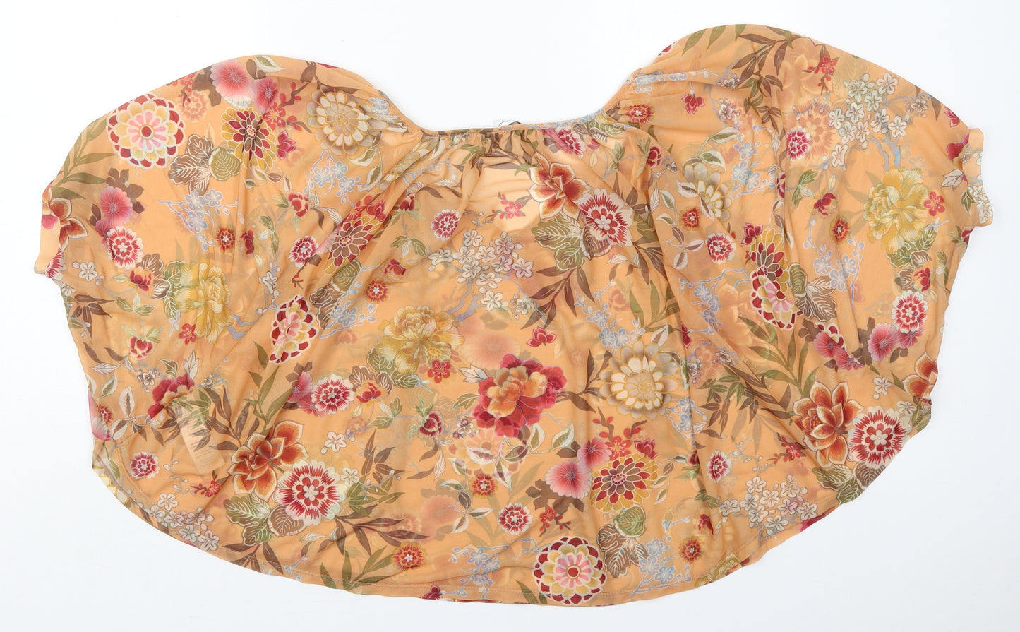 New Look Womens Orange Floral Polyester Basic Blouse Size 12 Boat Neck