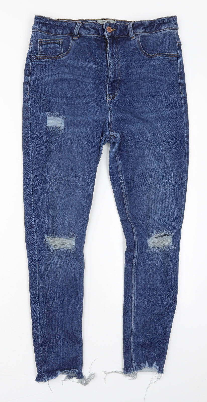 New Look Womens Blue  Cotton Skinny Jeans Size 16 L27 in Regular Button