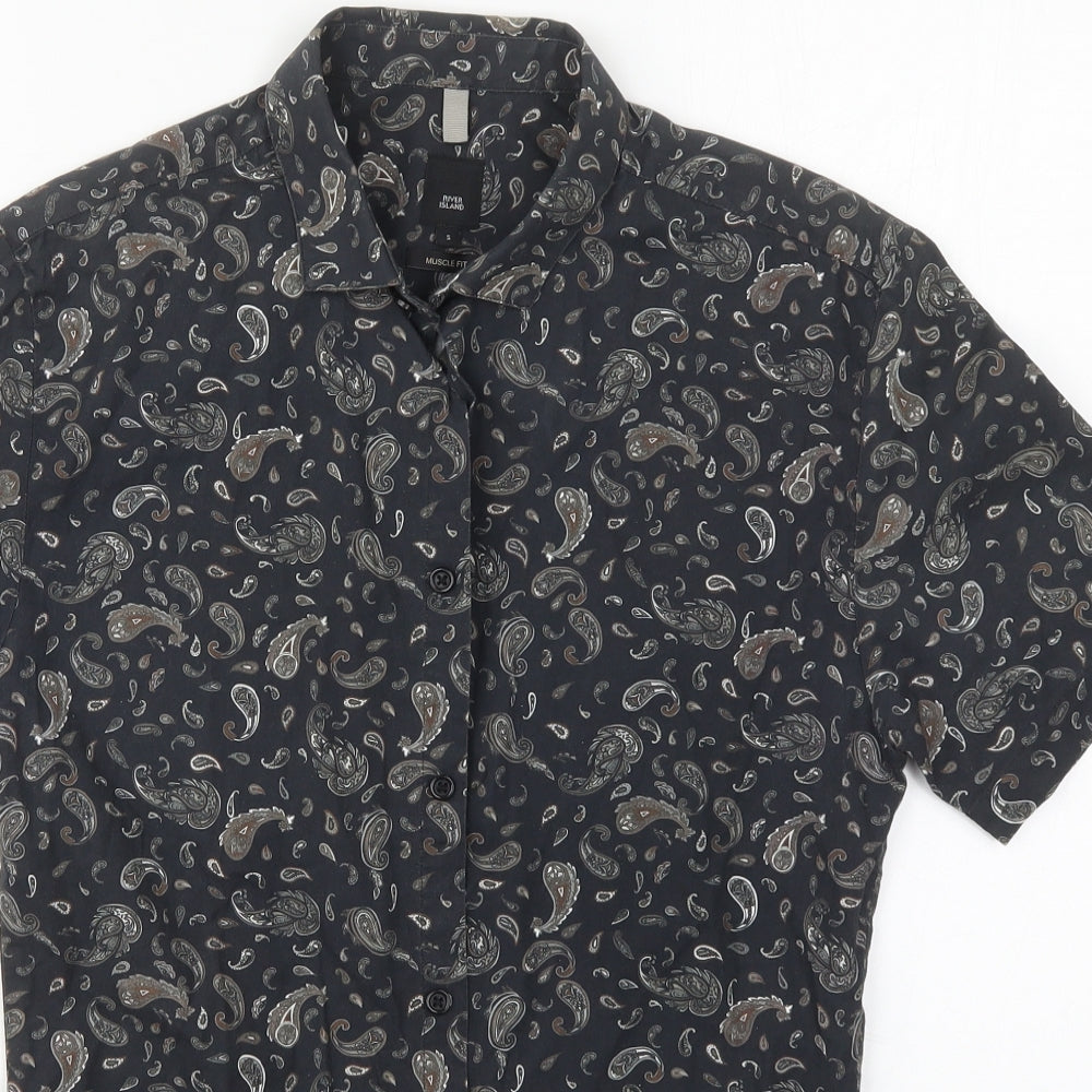 River Island Mens Green Paisley Cotton  Button-Up Size S Collared Button