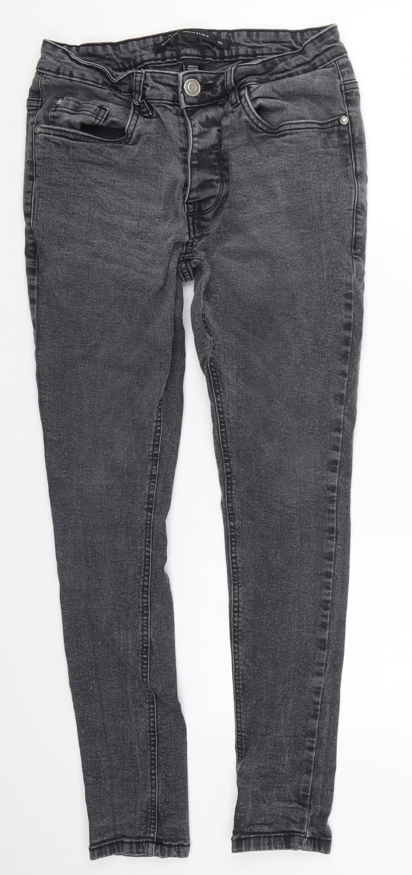 Brave Soul Mens Grey  Cotton Skinny Jeans Size 32 L28 in Regular Button