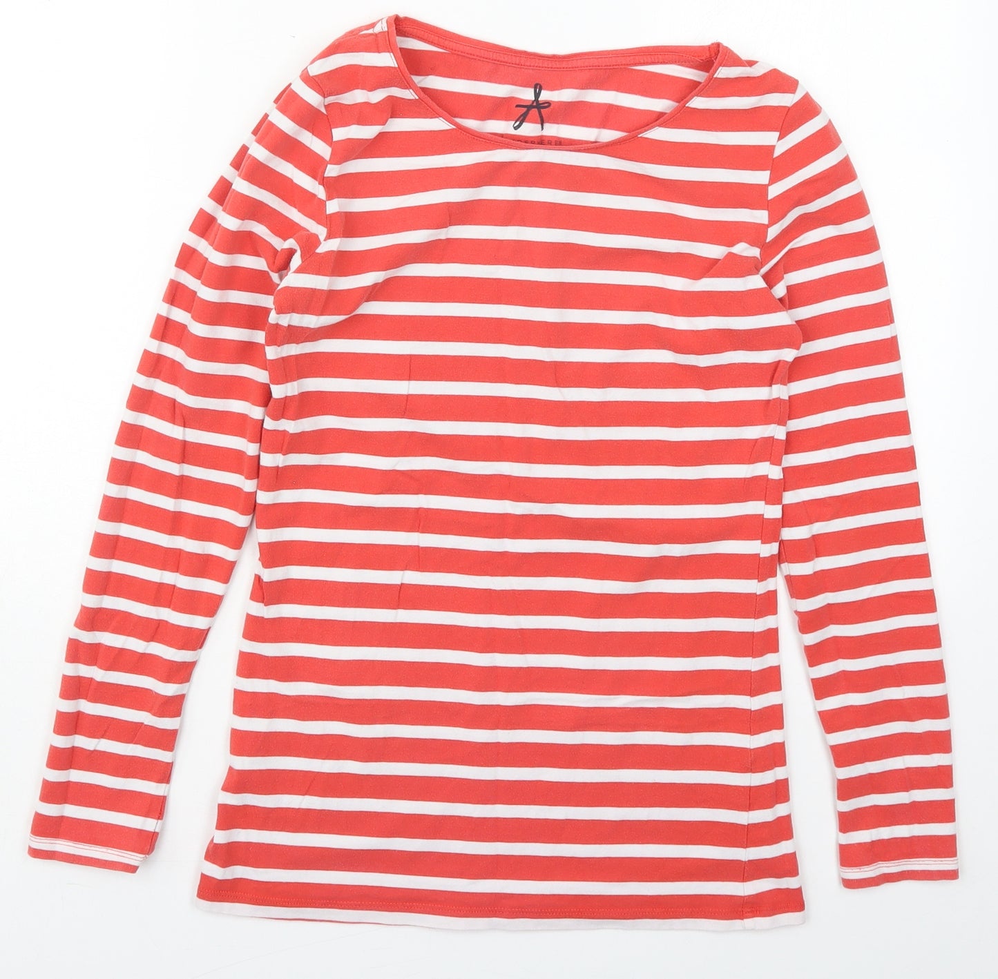 Primark Womens Red Striped Cotton Basic T-Shirt Size 12 Boat Neck