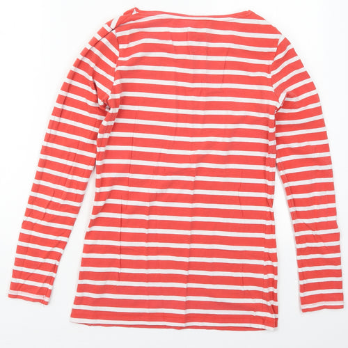 Primark Womens Red Striped Cotton Basic T-Shirt Size 12 Boat Neck