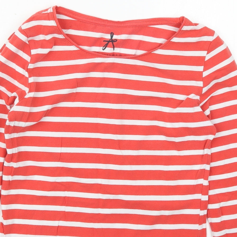 Primark Womens Red Striped Cotton Basic T-Shirt Size 12 Boat Neck