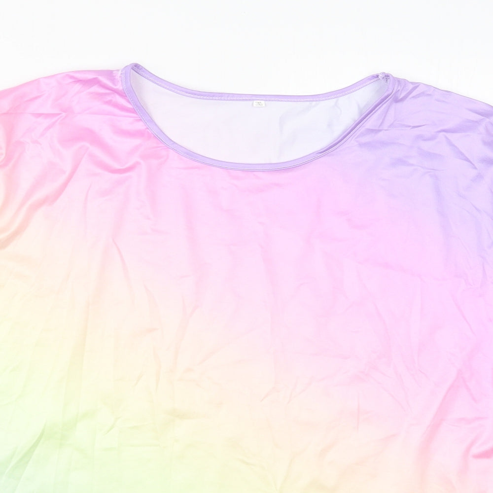 Preworn Womens Multicoloured  Polyester Basic T-Shirt Size 3XL Round Neck - Rainbow