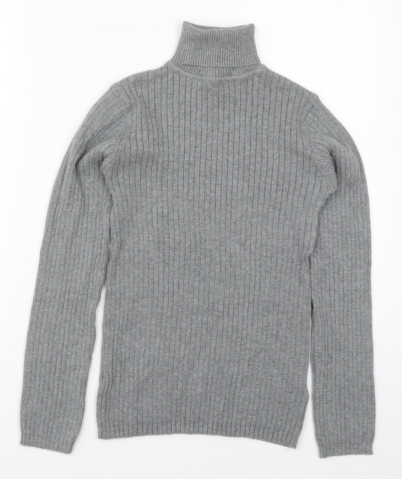 Mia Moda Womens Grey Roll Neck  Cotton Pullover Jumper Size M