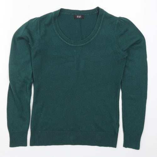 F&F Womens Green Round Neck  Acrylic Pullover Jumper Size 6