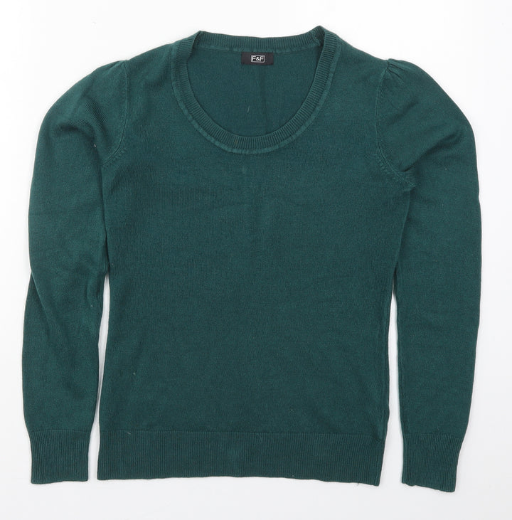 F&F Womens Green Round Neck Acrylic Pullover Jumper Size 6