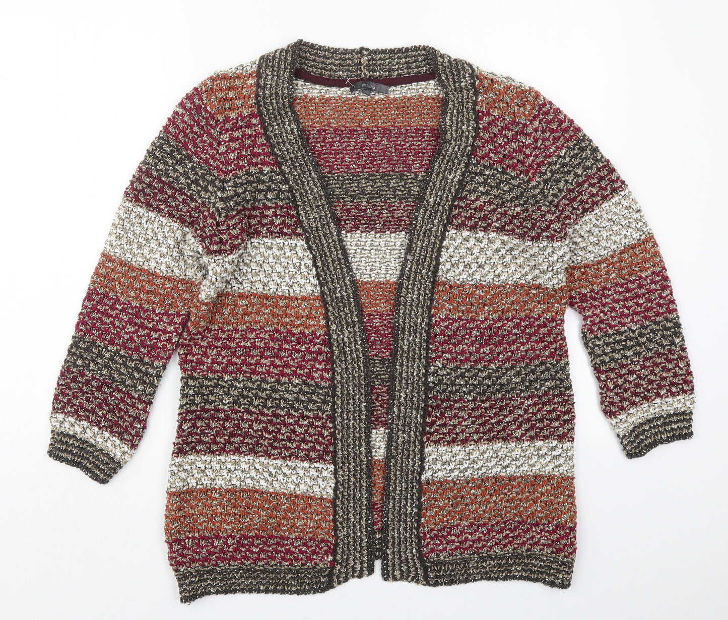 Per Una Womens Brown V-Neck Striped Cotton Cardigan Jumper Size 16   - Pink