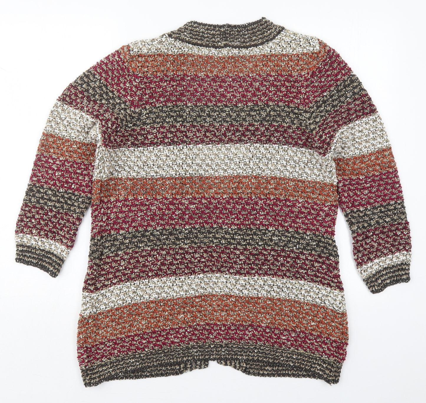 Per Una Womens Brown V-Neck Striped Cotton Cardigan Jumper Size 16   - Pink