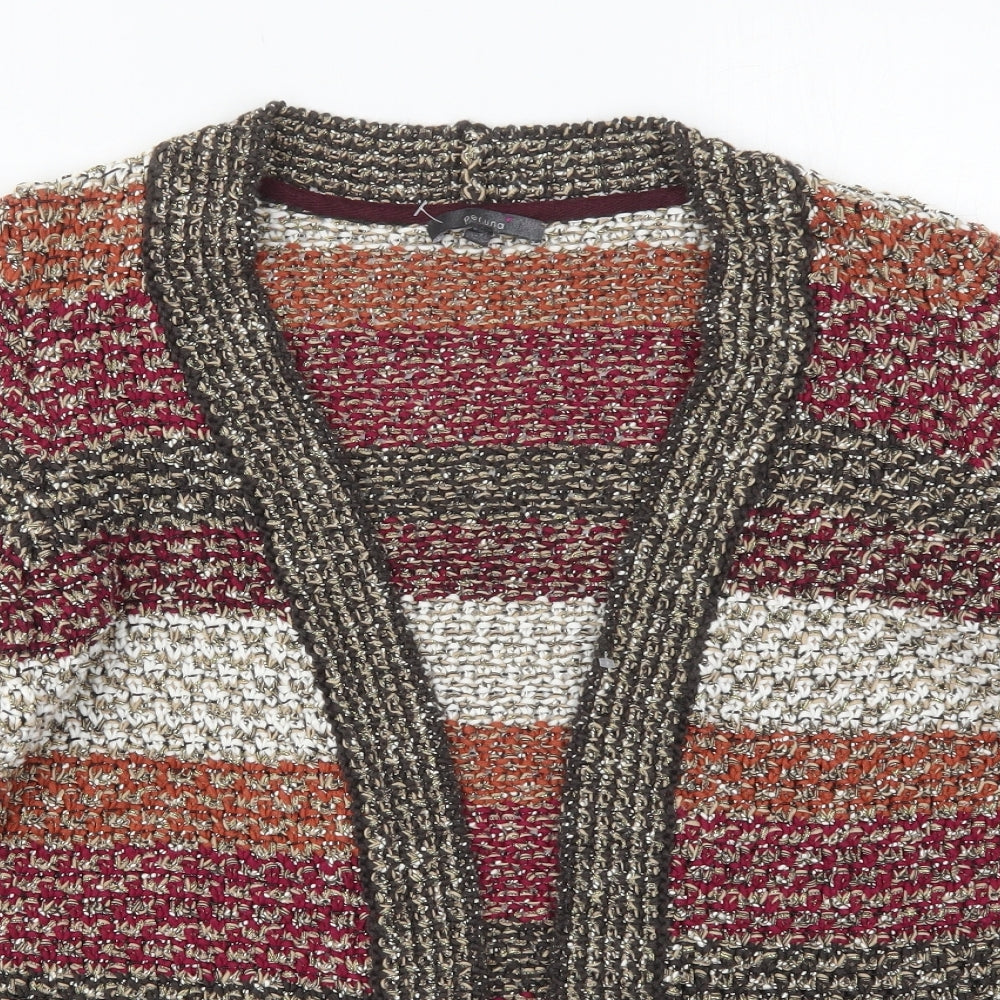 Per Una Womens Brown V-Neck Striped Cotton Cardigan Jumper Size 16   - Pink