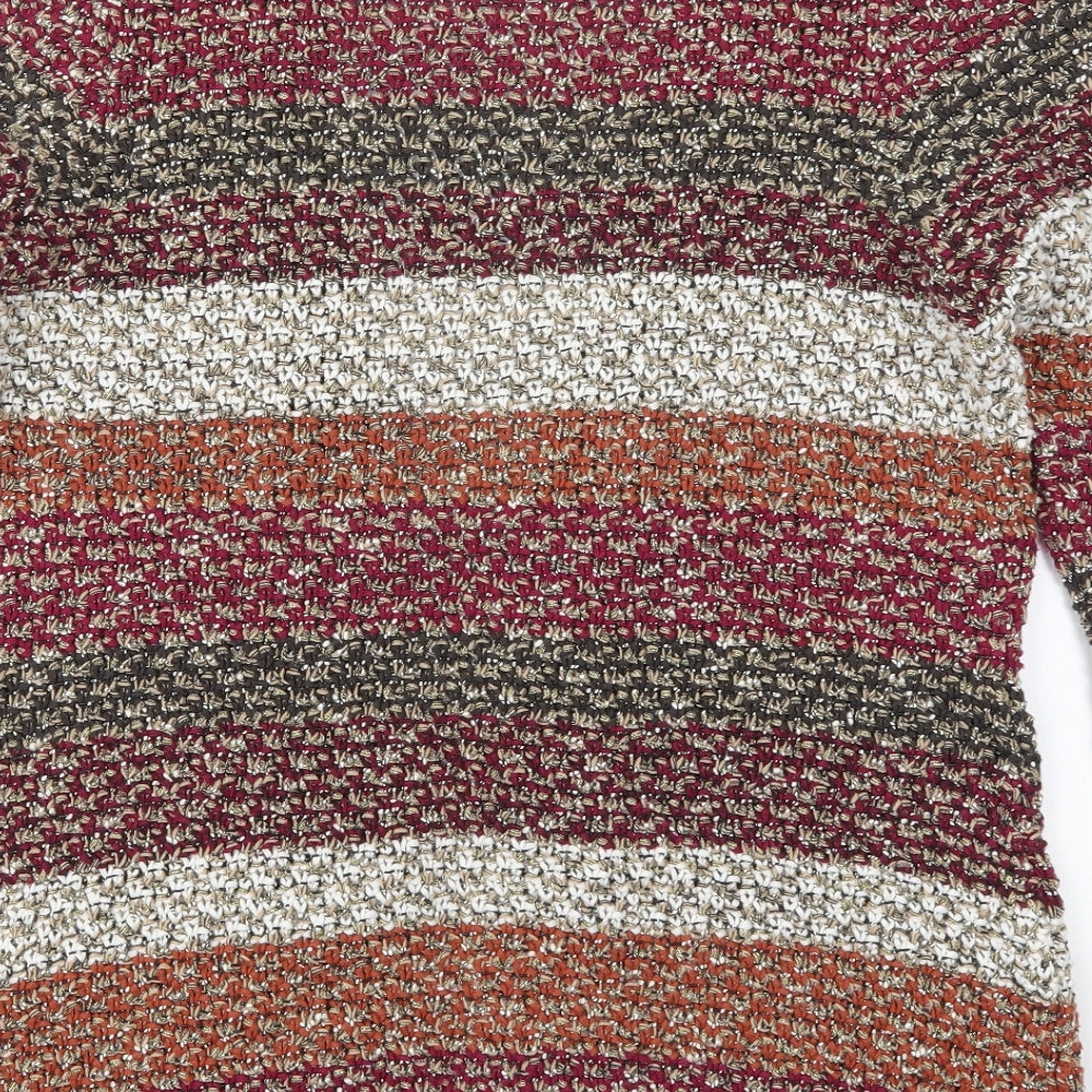 Per Una Womens Brown V-Neck Striped Cotton Cardigan Jumper Size 16   - Pink