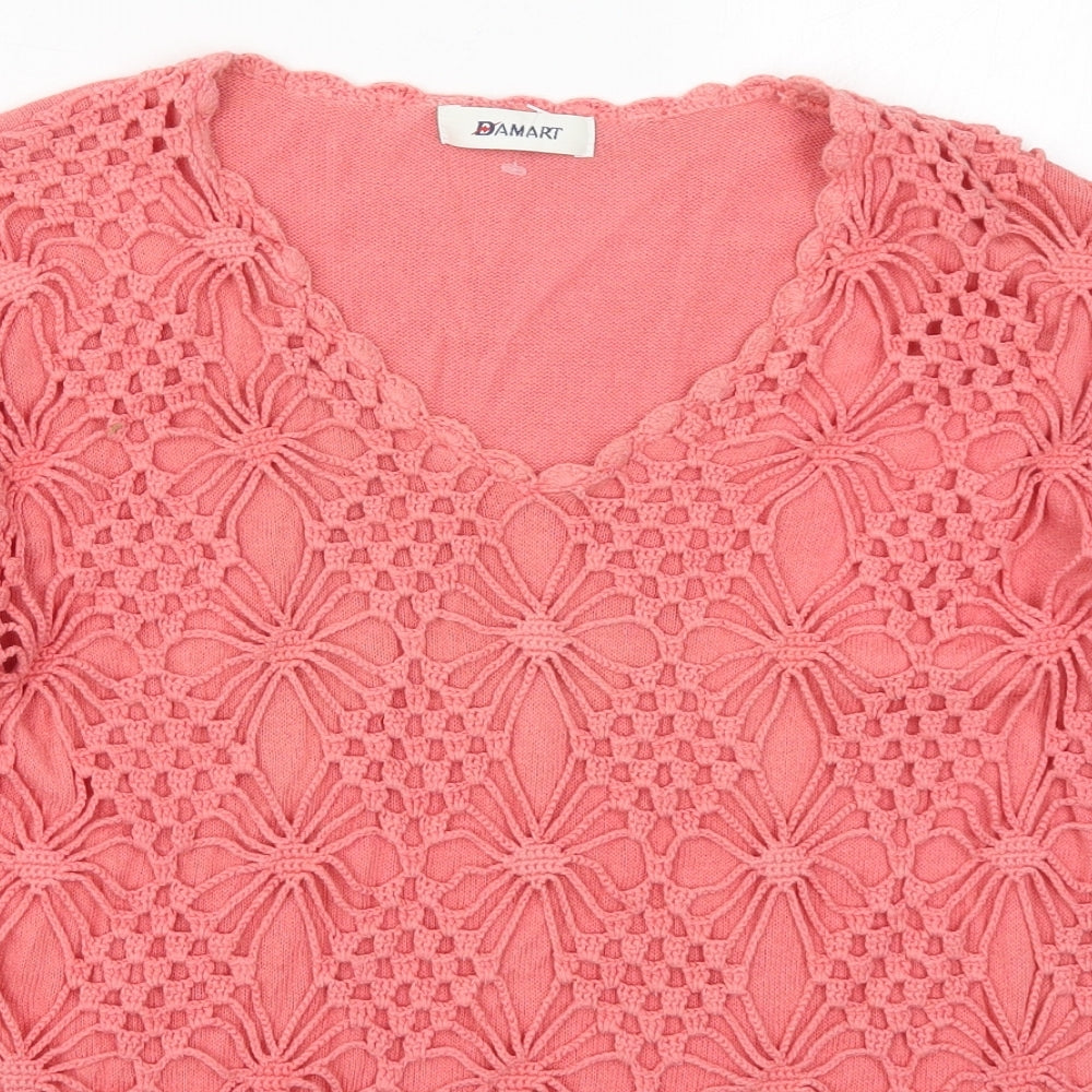 Damart Womens Pink V-Neck  Cotton Pullover Jumper Size 16