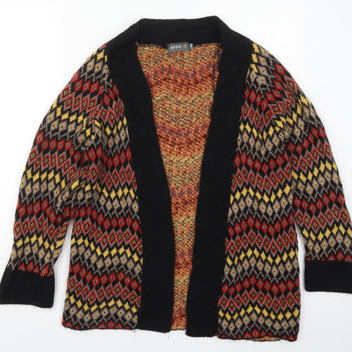 Apricot Womens Red V-Neck Geometric Acrylic Cardigan Jumper Size S