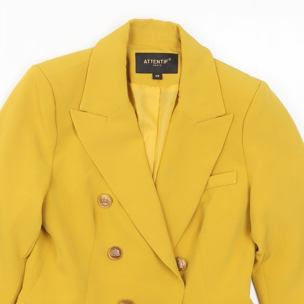 Attentif Womens Yellow  Polyester Jacket Suit Jacket Size 10