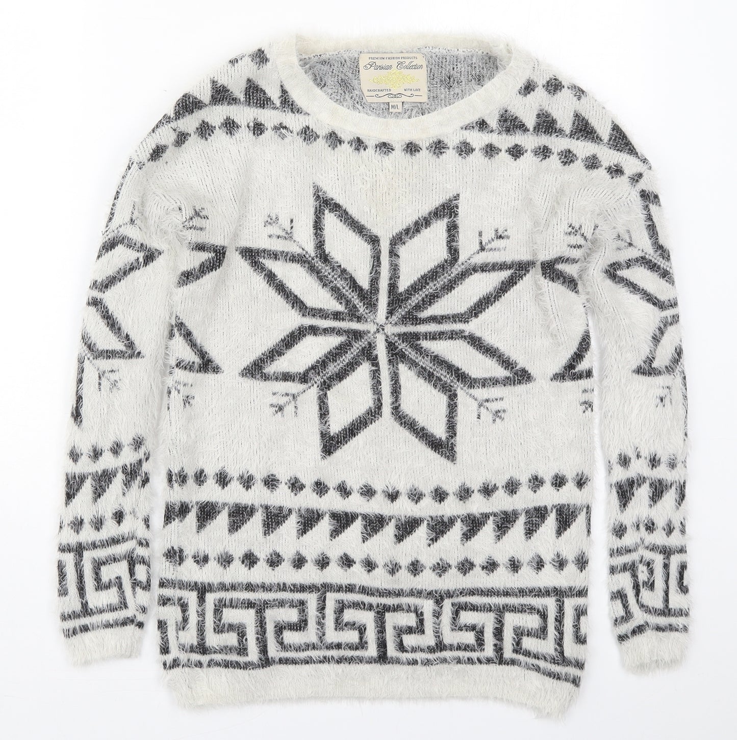 Parisian Womens Grey Crew Neck Geometric Nylon Pullover Jumper Size M   - Snowflake