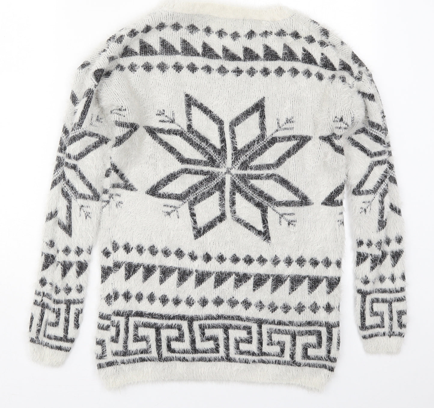 Parisian Womens Grey Crew Neck Geometric Nylon Pullover Jumper Size M   - Snowflake